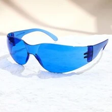 1副女士Y2K无框环绕式椭圆形太阳镜，UV400防护，未来感十足的一体式护目镜，适合夏季海滩街头佩戴 - 彩色 - 查看 9