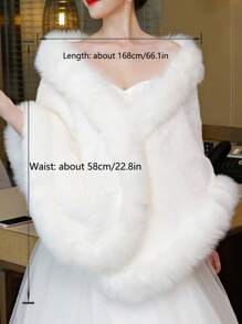 一件式多功能白色新娘披肩，温暖浪漫，适合秋冬季婚礼、宴会等场合，人造毛皮及人造毛皮饰边设计 - A - 查看 2