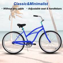 HILAND 26 Inch Womens Beach Cruiser Bike, Single Speed Commuter Bicycle With Rear Coaster Brake, Low Step-Through Frame, Comfortable Seat With Dual Springs, City Hybrid Bike For Women Men Adult - Blue - View 3