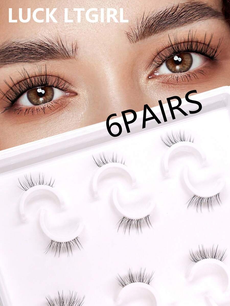 6 cặp mi giả nửa trong suốt kiểu dáng tự nhiên, mềm mại và cong, thời trang cho trang điểm dự tiệc và hàng ngày, mi giả, lông mi, lông mi giả