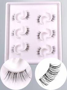 6 cặp mi giả nửa trong suốt kiểu dáng tự nhiên, mềm mại và cong, thời trang cho trang điểm dự tiệc và hàng ngày, mi giả, lông mi, lông mi giả - màu đen - Xem 3