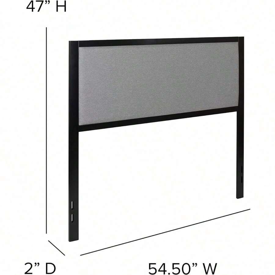 Full Size Light Gray Fabric Upholstered Panel Headboard With Metal