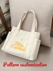 Op maat gemaakte canvas tas, veelzijdige studentenschoudertas met grote capaciteit voor computer, modieuze crossbodytas, casual reistas, geschikt voor dagelijks gebruik, tassen voor dames - Beige - Bekijken 1