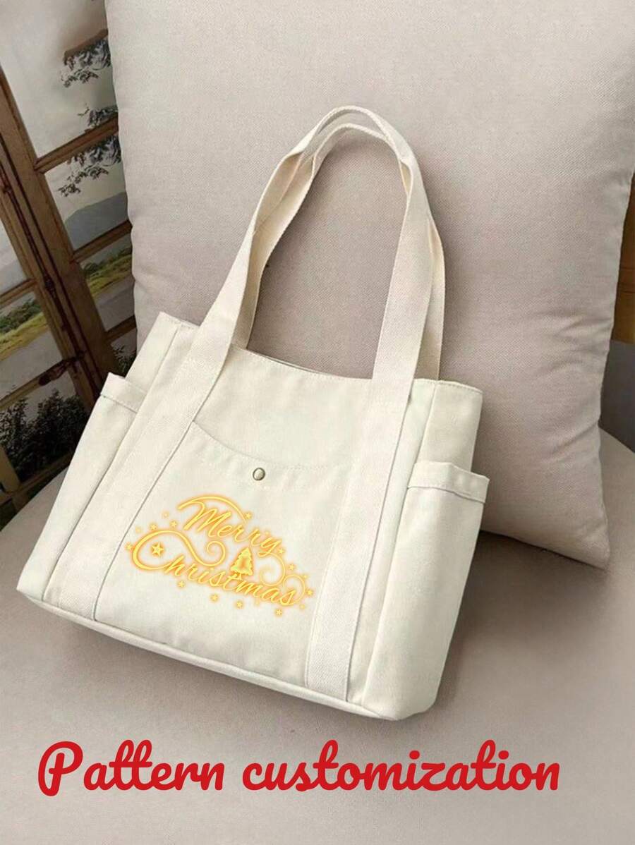 Op maat gemaakte canvas tas, veelzijdige studentenschoudertas met grote capaciteit voor computer, modieuze crossbodytas, casual reistas, geschikt voor dagelijks gebruik, tassen voor dames - Beige - Bekijken 1