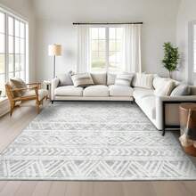 Stunning  Boho Washable Area Rug. Non-Slip And Easy To Care For. Modern Neutral Graphic Carpet Perfect For Living Room And Bedroom. Ideal For Apartment Decor. Affordable Indoor Rug For Large Areas. A Must-Have For Home Decor Lovers. - Hải quân - Xem 4