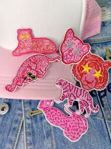 1 Set Of 3/6pcs Pink Leopard Lion Embroidery Patches Polyester Badge DIY Clothing Iron On Patches Sew Accessory Cloth Stickers Suitable For Backpacks, Jeans, Jackets, T-Shirts, Hats, Dresses, Etc - Multicolor - View 5