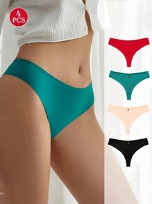 4 Stücke Mehrfarbige sexy nahtlose Bikini-Tanga-Höschen mit tiefer Taille für Frauen