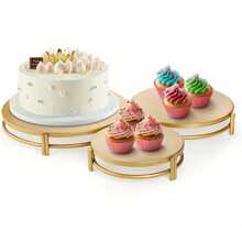 Set de 3 soportes para pastel dorados, soporte circular para postres, bandeja metálica para exhibir cupcakes y dulces, adecuado para bodas, eventos, fiestas de cumpleaños, Navidad