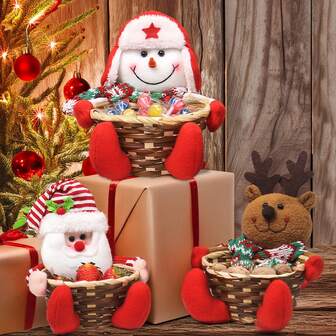 1pc Christmas Decor Plush 3d Reindeer & Candy In Blue For Party Dress-up & Gift