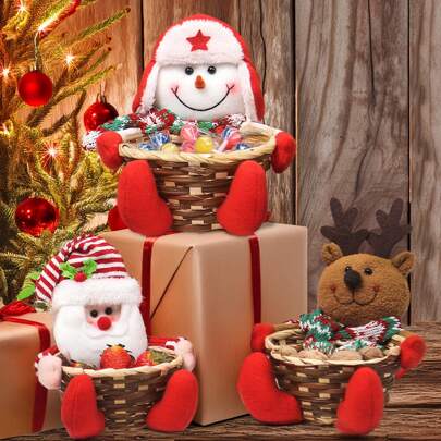1pc Christmas Decor Plush 3d Reindeer & Candy In Blue For Party Dress-up & Gift