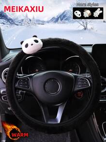 MEIKAXIU 1pc Fluffy Warm Car Steering Wheel Cover, Cute Cartoon White & Pink Cloud Design, Suitable For 15-Inch Steering Wheel, Car Interior Accessories, Winter - 均碼 - 查看 4