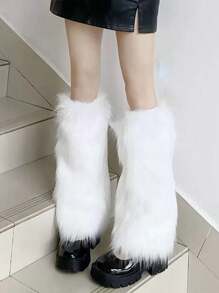 1 Pair Colorful Fluffy Leg Warmers With Punk Skeleton & Panda Striped Pattern, Warm And Over The Knee