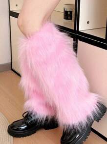 1 Pair Colorful Fluffy Leg Warmers With Punk Skeleton & Panda Striped Pattern, Warm And Over The Knee