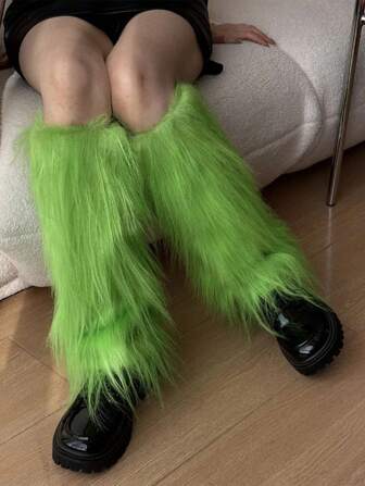 1 Pair Colorful Fluffy Leg Warmers With Punk Skeleton & Panda Striped Pattern, Warm And Over The Knee