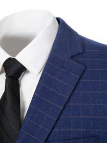 Furuyal Men's Suits Plaid Gentleman Slim Fit Single Breasted 3 Pieces Suit For Men Two Button Blazer Vest Pants Set Business Party Prom Wedding Navy Blue Size XS-3XL - Navy Blue - View 5