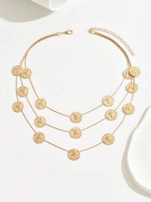 1 chiếc vòng cổ kim loại thời trang dành cho nữ, mặt dây chuyền đồng xu sáng tạo phong cách Punk cổ điển, vòng cổ choker đeo hàng ngày nhiều lớp - Vàng - Xem 3