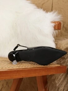 Fall/Winter 2025 Women's French Stiletto Heel Backless Pointed Toe White Versatile Fairy Style Buckle Casual Low Heel Pumps, Non-Abrasive,Elegant,Elegant - Black - View 5