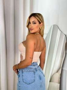 Cropped Top Strapless Fairy Tulle With Front Tie Pads Blogger One Size - 米色 - 查看 2