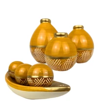 Kit 07 Pieces Ceramic Vases Decoration Souvenir Gift - 芥末黃 - 查看 6