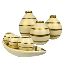 Kit 07 Pieces Ceramic Vases Decoration Souvenir Gift - 芥末黃 - 查看 2
