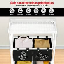 Cesto Ropa Sucia, Almacenamiento y Organizador de Lavandería de 3 Capas, con 4 Bolsas Extraíbles - Blanco - Ver 4