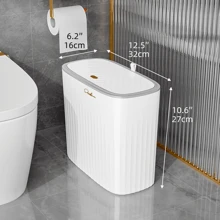1PC 13L Large Capacity White Yellow Rectangular Press Fit Lid With Crevice Garbage Bin Suitable For Household Bathrooms, Narrow Crevices, Living Rooms, Kitchens Home Bathroom Decor Bathroom Organizer Fall Decor Back To School