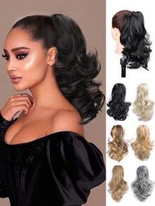 马尾辫接发，短爪夹马尾辫接发女士卷曲马尾辫接发自然柔软合成发女士马尾辫接发 - 彩色 - 查看 2