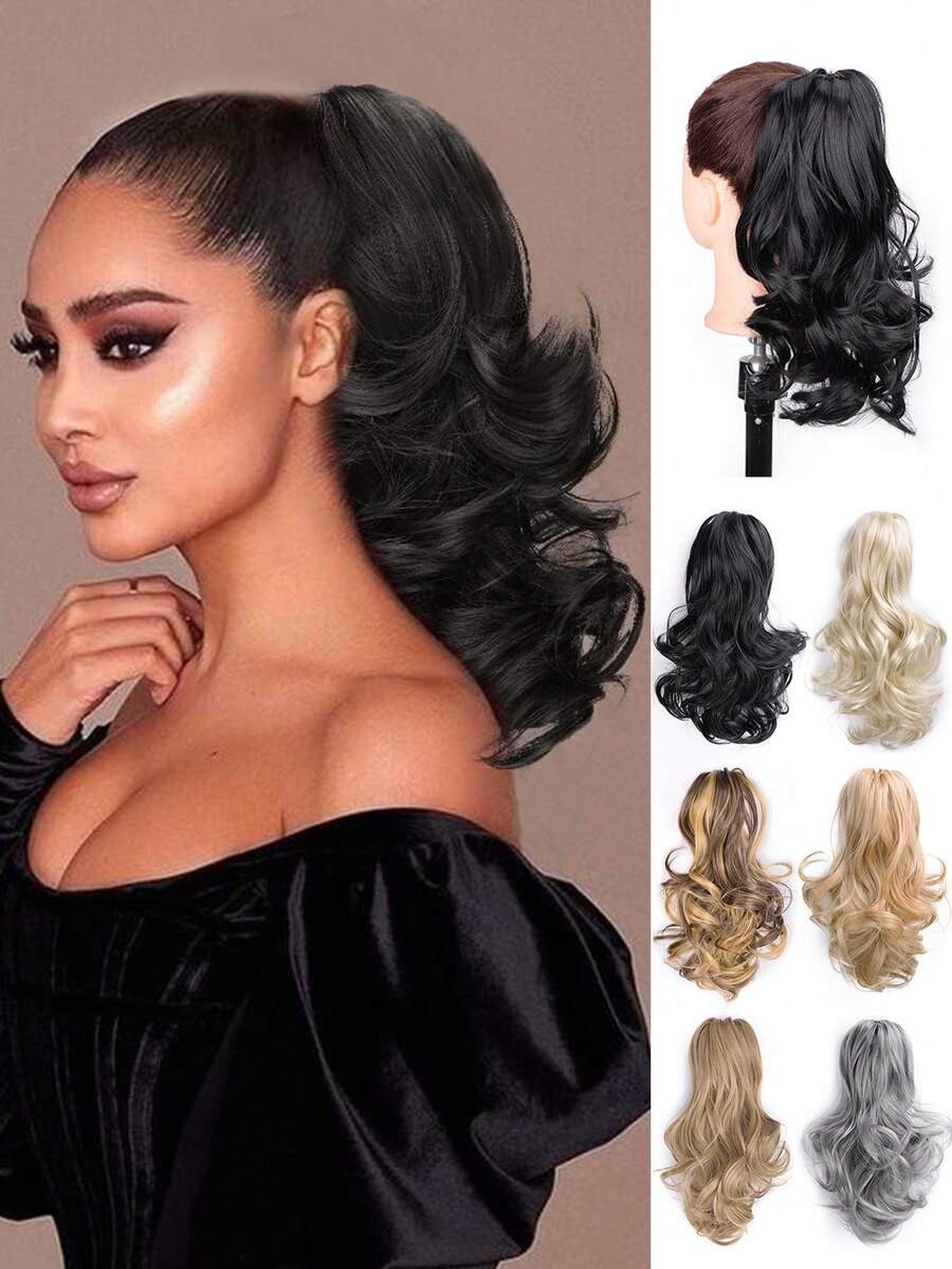 马尾辫接发，短爪夹马尾辫接发女士卷曲马尾辫接发自然柔软合成发女士马尾辫接发