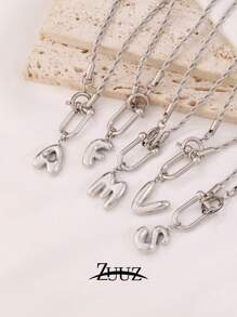 1件时尚可爱不锈钢3D字母项链，女士首字母大写吊坠项链（26个字母），珠宝礼品