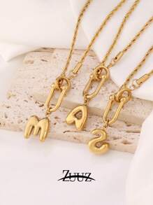 1件时尚可爱不锈钢3D字母项链，女士首字母大写吊坠项链（26个字母），珠宝礼品