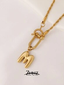 1件时尚可爱不锈钢3D字母项链，女士首字母大写吊坠项链（26个字母），珠宝礼品