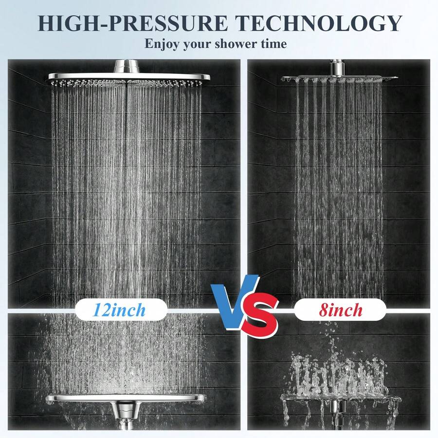 12 Inch High Pressure Rain Shower Head Combo With Adjustable Extension