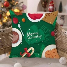 4 件卡通麋鹿和松树口号印花枕套，简约毛绒隐形拉链单面印花靠垫套，方形枕头/抱枕套，适用于家庭、房间、办公室、客厅、沙发装饰，不含枕头内胆 - 紅綠色 - 查看 9