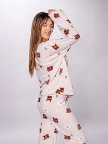 Women's 2-Piece Fleece Pajama Set, Peaches & Bears Collection - 香檳色 - 查看 3