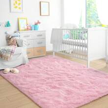 Fluffy Modern Area Rugs For Living Room Bedroom,Plush High Pile Purple Rug For Kids Girls Room Nursery Home Decor, Upgrade Non-Slip Girls Bedroom Soft Indoor Rug - 粉色 - 查看 2