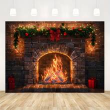 多功能红砖设计圣诞壁炉摄影背景 - 聚酯横幅装饰，适用于圣诞派对和工作室照片背景 - 1個 - 查看 4