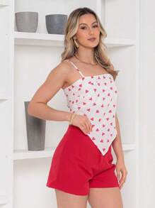 RAW CLOTHING One Size Shirt Set With Tie At The Back And Print, Shorts With Zipper And No Pocket - Red - View 4