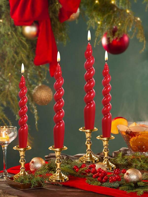 2pcs Spiral Taper Scented Wax Candles, Handmade Twisted Long Candle, Spiral Candle, Taper Wax Candle Twists, Wedding Candles For Dinner, Halloween Birthday Gift ( Red),Room Decor,Gifts Graduation