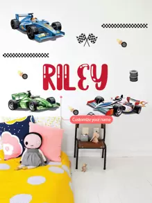 1 Piece 11.81 * 47.24 Inch Racing Cartoon Wall Sticker, Customized Text Wall Sticker, Self-Adhesive Painting For Home And School Wall Decoration, PVC Removable, Valentine Day, Valentine Day Decor - Multicolor - View 4
