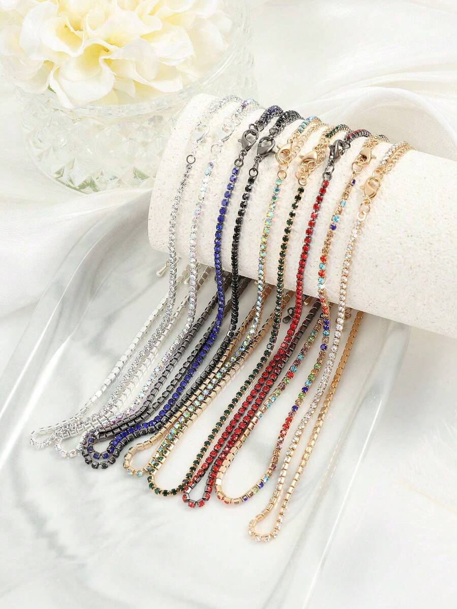 1 件简约时尚镀金彩色水钻镶嵌项圈项链适合日常佩戴 - 項鍊 - 查看 1