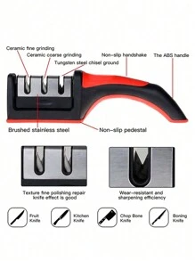 1pc Knife Sharpener Handheld Multi-Function 3 Stages Type Quick Sharpening Tool With Non-Slip Base Kitchen Knives Accessories Gadget,
