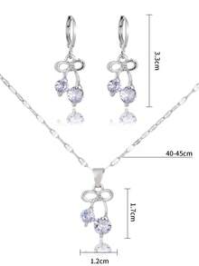 1-3 件 316L 不锈钢方晶锆石樱桃形吊坠项链和耳环套装，适合生日礼物、派对和日常佩戴 - 銀色 - 查看 4