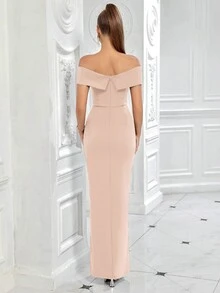 ADYCE Đầm maxi cocktail nữ kiểu vintage xếp ly trễ vai xẻ cao, thích hợp cho lễ tốt nghiệp, dạ hội, vũ hội, các dịp bán trang trọng, sinh nhật, tiệc cưới và các sự kiện khác. - màu thịt - Xem 2