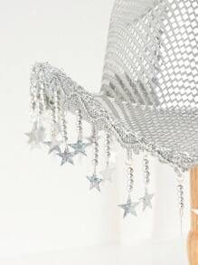 1pc Women Unisex Metallic Silver Sequin Bling Retro Cowboy Hat With Unique Luxury Star Pendant Decoration, Nashville Single Lady Hat, Punk Style Wide Brim Hat, Street Fashion Suitable For Halloween, Christmas Party, Western Theme Event, Gathering, Engagement Party, Role-Playing, Graduation Ceremony