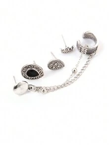 4 chiếc khuyên tai chuỗi trang trí hình vương miện Boho cổ điển & hình giọt nước, thiết kế cá nhân, phù hợp cho phụ nữ đeo hàng ngày, chụp ảnh, quà tặng sinh nhật cho gia đình và bạn bè - Màu Bạc Cổ - Xem 7