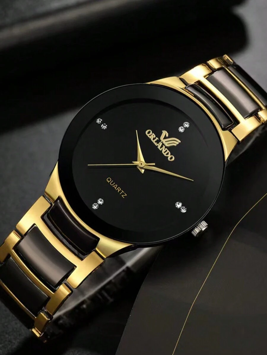 1 件女士时尚石英手表，配有水钻装饰钢表带，休闲商务风格 - 黑色 - 查看 1