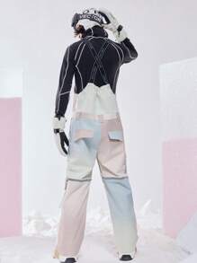 VECTOR MOTION GLOW经典直筒滑雪背带裤，男女通用，弹性面料，防水，耐磨，防风，透气，保暖，适用于单板/双板滑雪 - 霧霾藍 - 查看 3