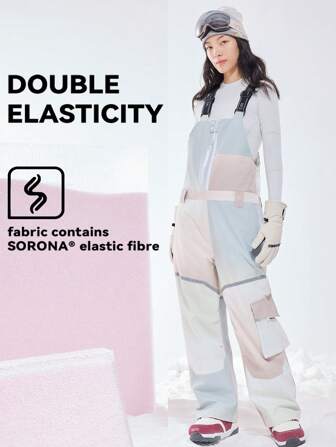 VECTOR MOTION GLOW Classic Straight Ski Bib Pants, Unisex, Elastic, Waterproof, Abrasion-Resistant, Windproof, Breathable, Cold-Resistant, For Single/Double Board Skiing