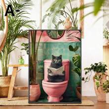 1 pezzo cartellone per bagno con stampa divertente di gatto grigio, cartellone con stampa di gatto alla moda per il bagno, cartellone divertente per il bagno, cartellone divertente di gatto, opera d'arte divertente per la decorazione del bagno di casa, cartellone su tela, decorazione da parete in tela per casa, soggiorno, bagno, senza cornice - Multicolore - Visualizzare 3