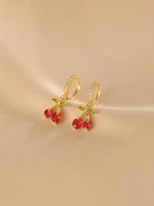 1 对甜美可爱精致水滴形水钻樱桃耳环适合女孩珠宝礼物 - 彩色 - 查看 9